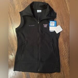 Womens Small Washington UW Huskies Columbia Fleece Zip Vest Pockets Black NWT